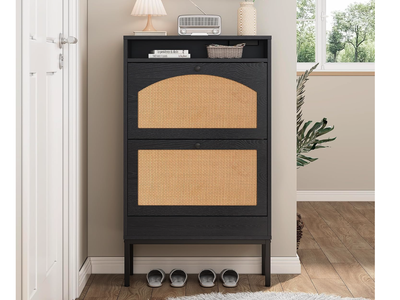 New Shoe Cabinet, Slim Hidden Shoe Storage Cabinet with 2 Flip Drawers, Freestanding Shoe Racks