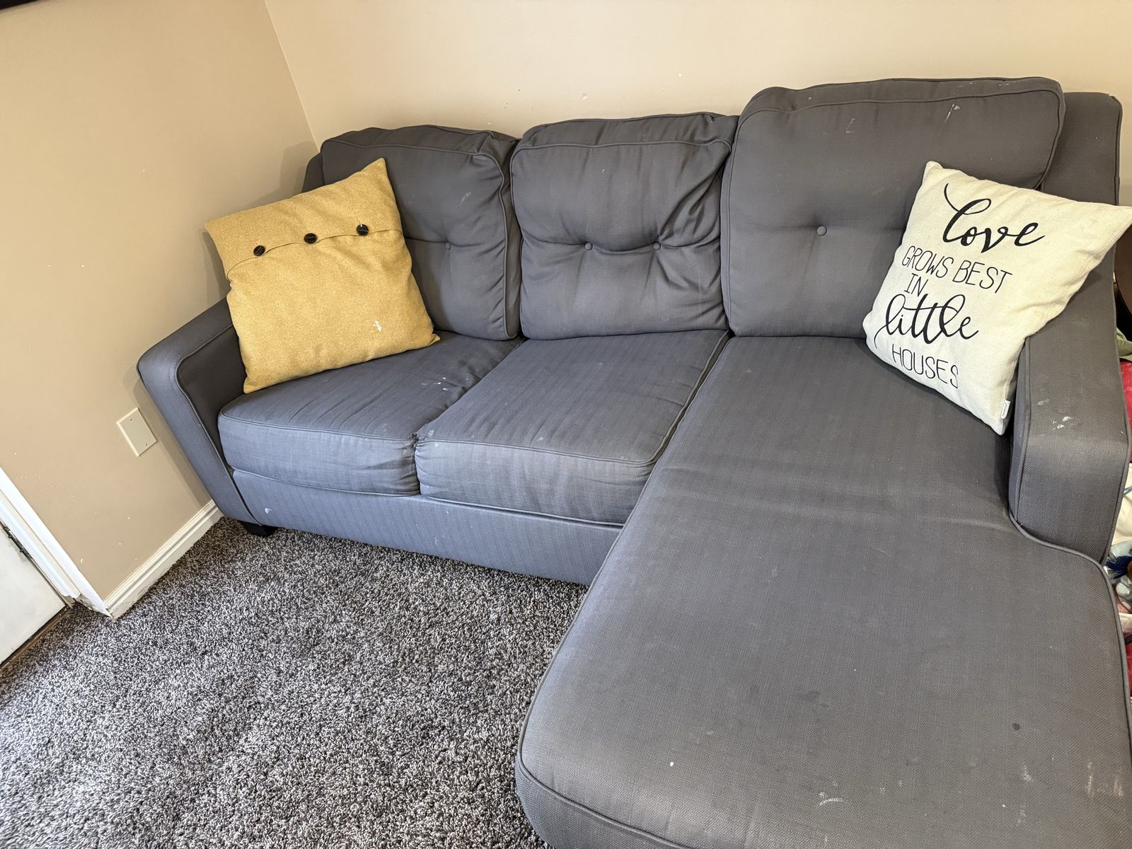 Used Gray Fabric Sectional Couch Sofa with Chaise Lounge