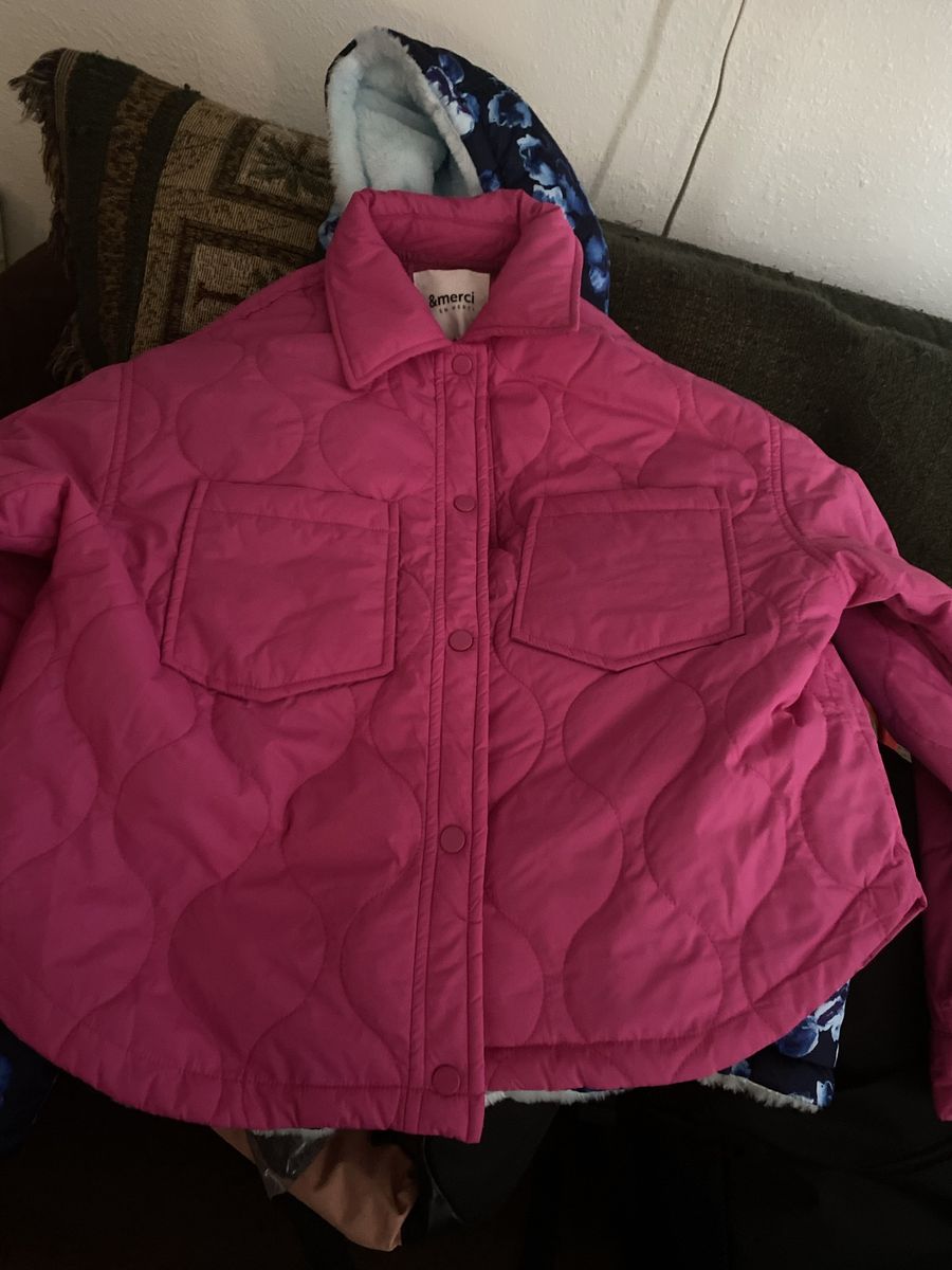 &merci Quilted Snap-Front Jacket in Hot Pink with Pockets