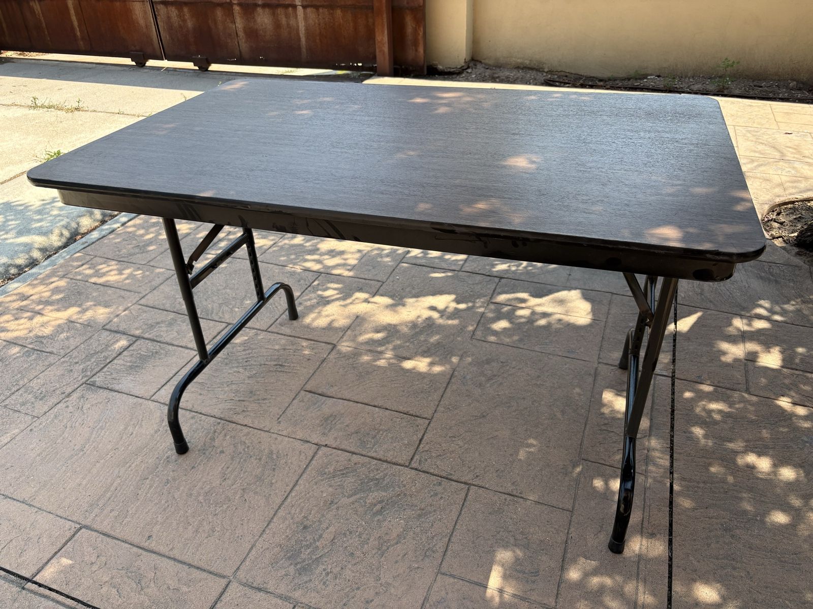 Heavy Walnut Veneer & Metal Folding Table Adjust Height