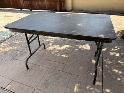 Heavy Walnut Veneer & Metal Folding Table Adjust Height