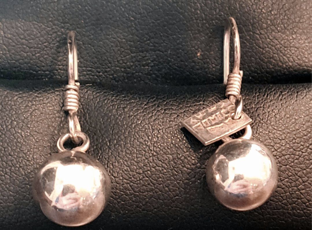 Vintage 925 Sterling Silver Ball Drop Earrings Stamped 925 Mexico