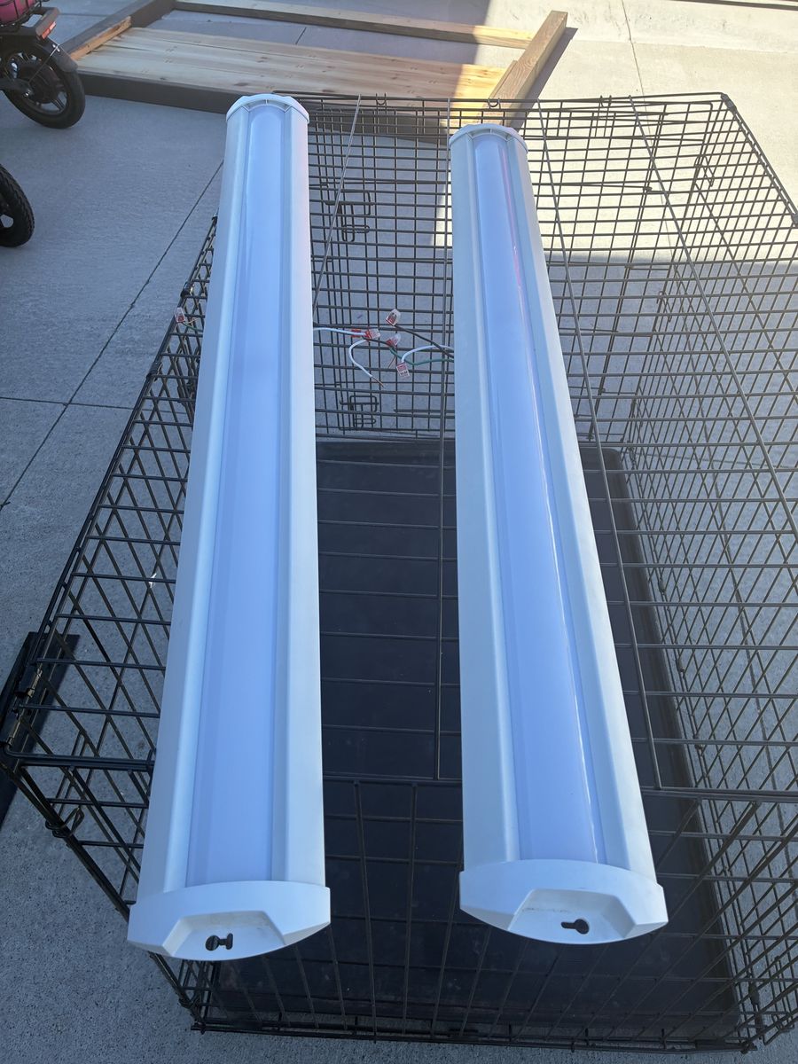 2 3ft LED Shop Lights - White, Hardwired for Garage/Utility Use