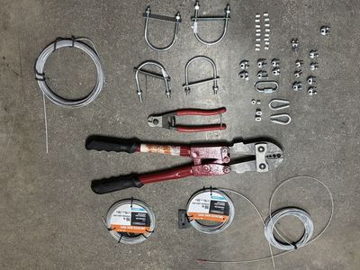 Wire Rope Cable Tool Kit: 3/16" Cable Cutter, Swaging Tool, 50ft Wire Rope, Clamps, Thimbles & U-Bolts