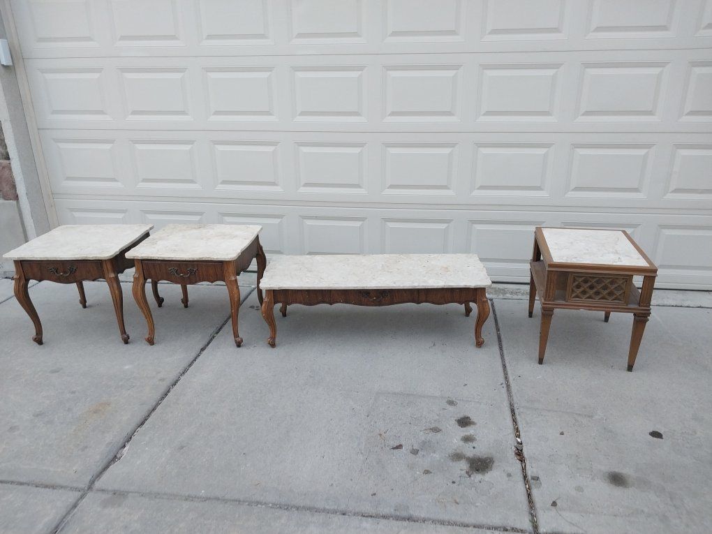 vintage furniture, wood base marble top