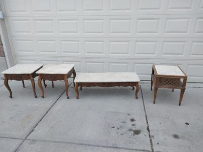 vintage furniture, wood base marble top