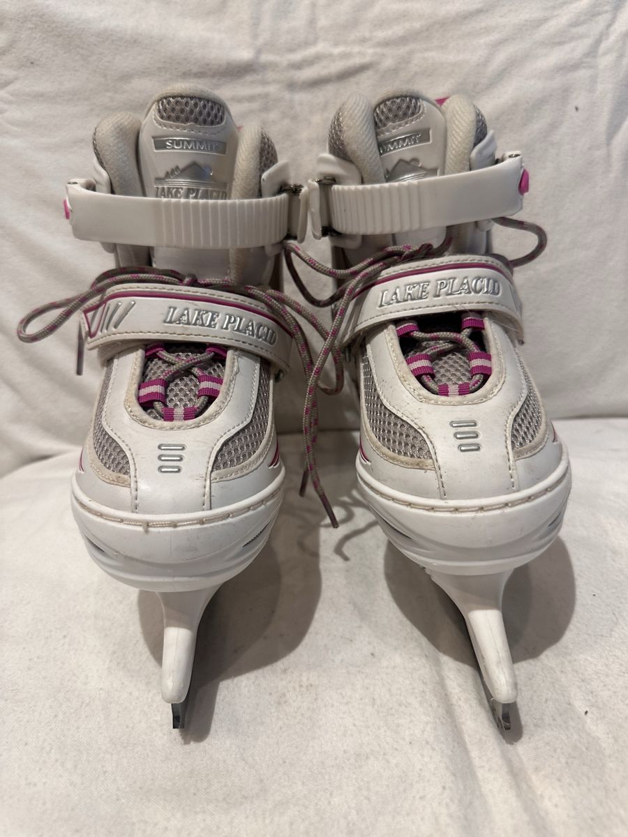 Lake placid Summit girls adjustable skates size 1-4 white/grey with fuchsia trim