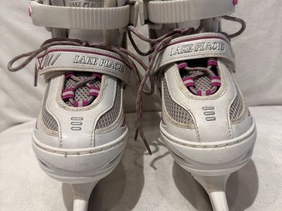 Lake placid Summit girls adjustable skates size 1-4 white/grey with fuchsia trim