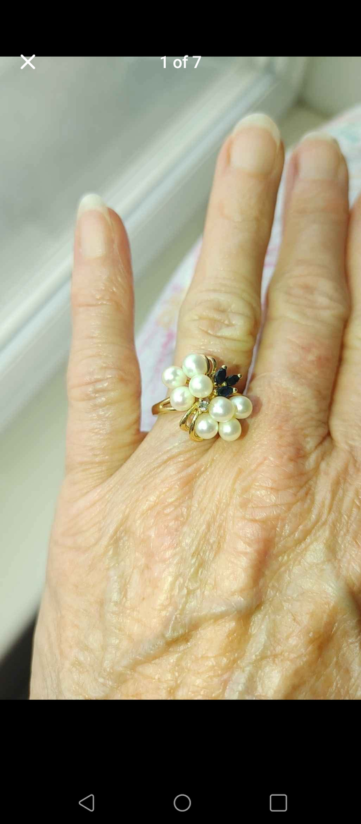 Pearl, Sapphire & Diamond Ring - Size 7