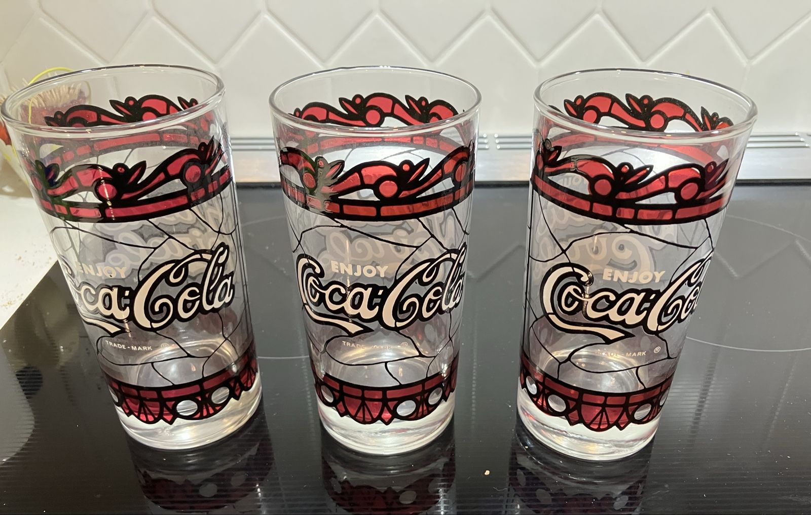 3 Arbys Coca Cola Tiffany Style Glasses