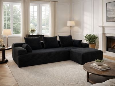 NEW 104 Black sectional sofa corduroy boneless