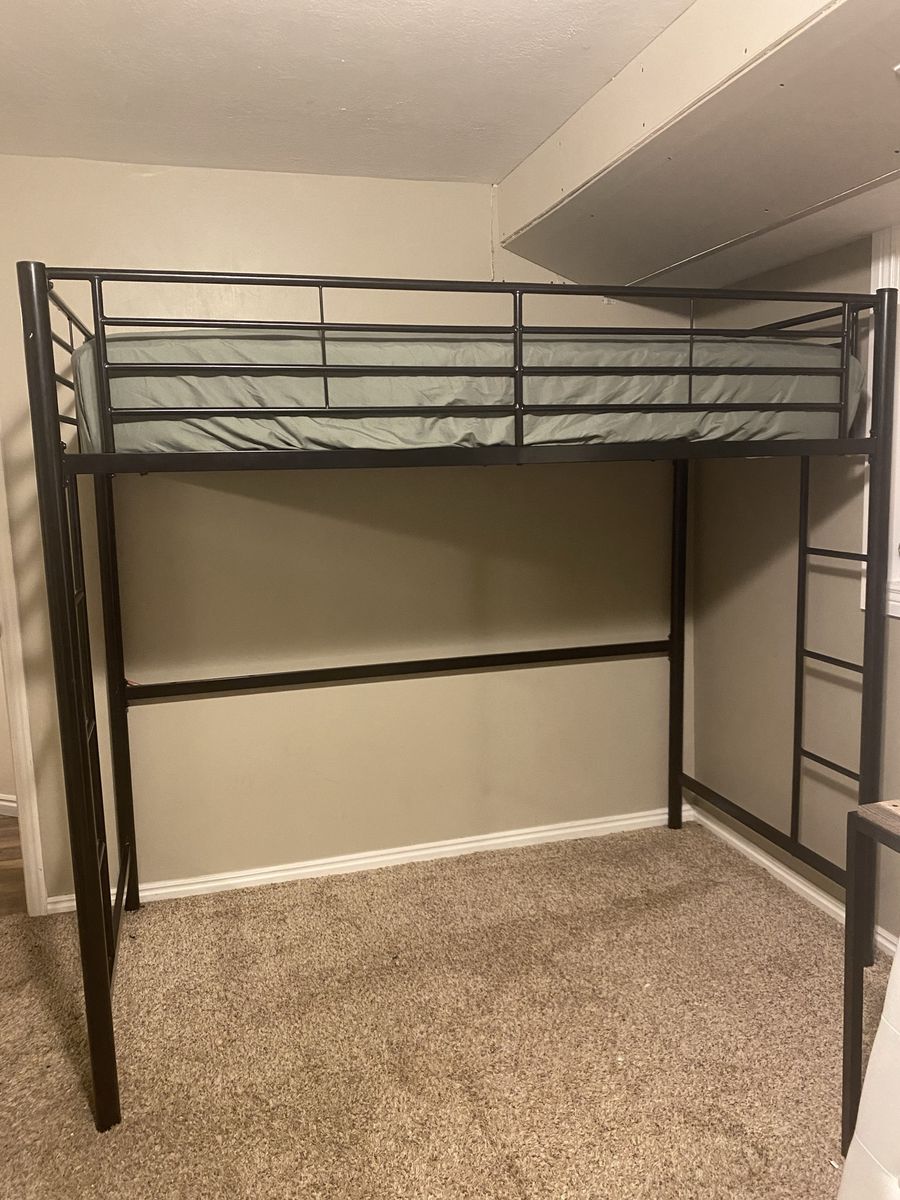 Black metal loft bed frame + mattress