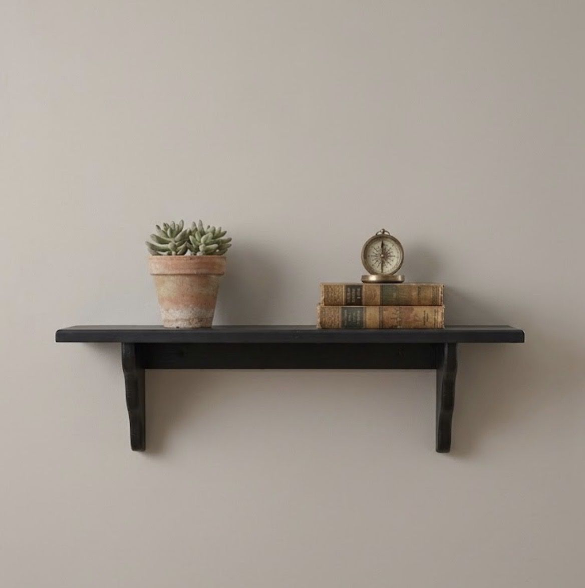 Black Wooden Wall Shelf with Scalloped Brackets - Display Your Decor