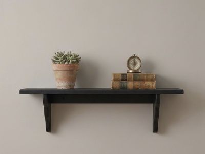 Black Wooden Wall Shelf with Scalloped Brackets - Display Your Decor