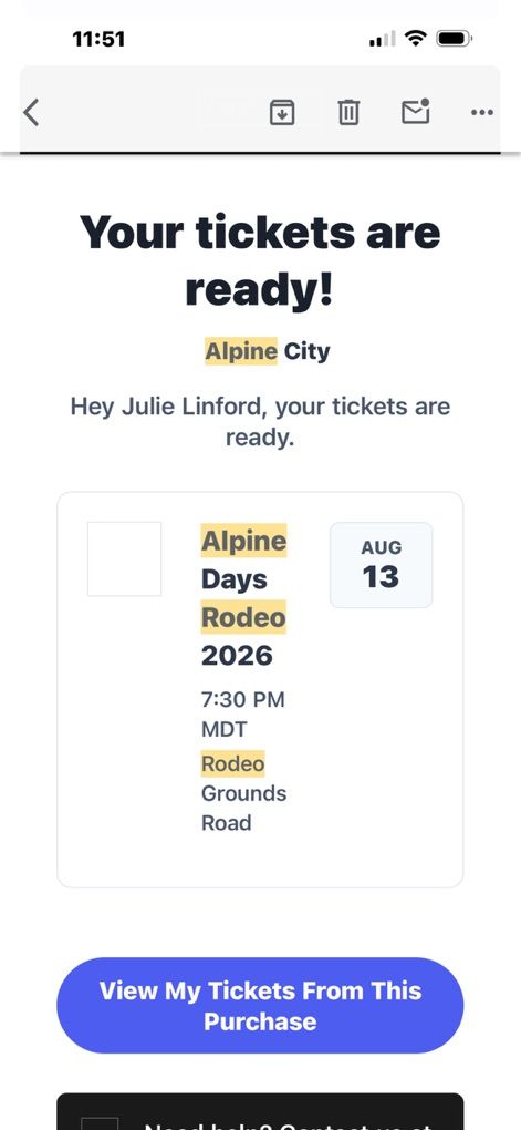Alpine Rodeo 8/13 Thursday 10 Tickets $25