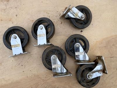 Caster wheels for cabinets, carts, shop tools, etc.