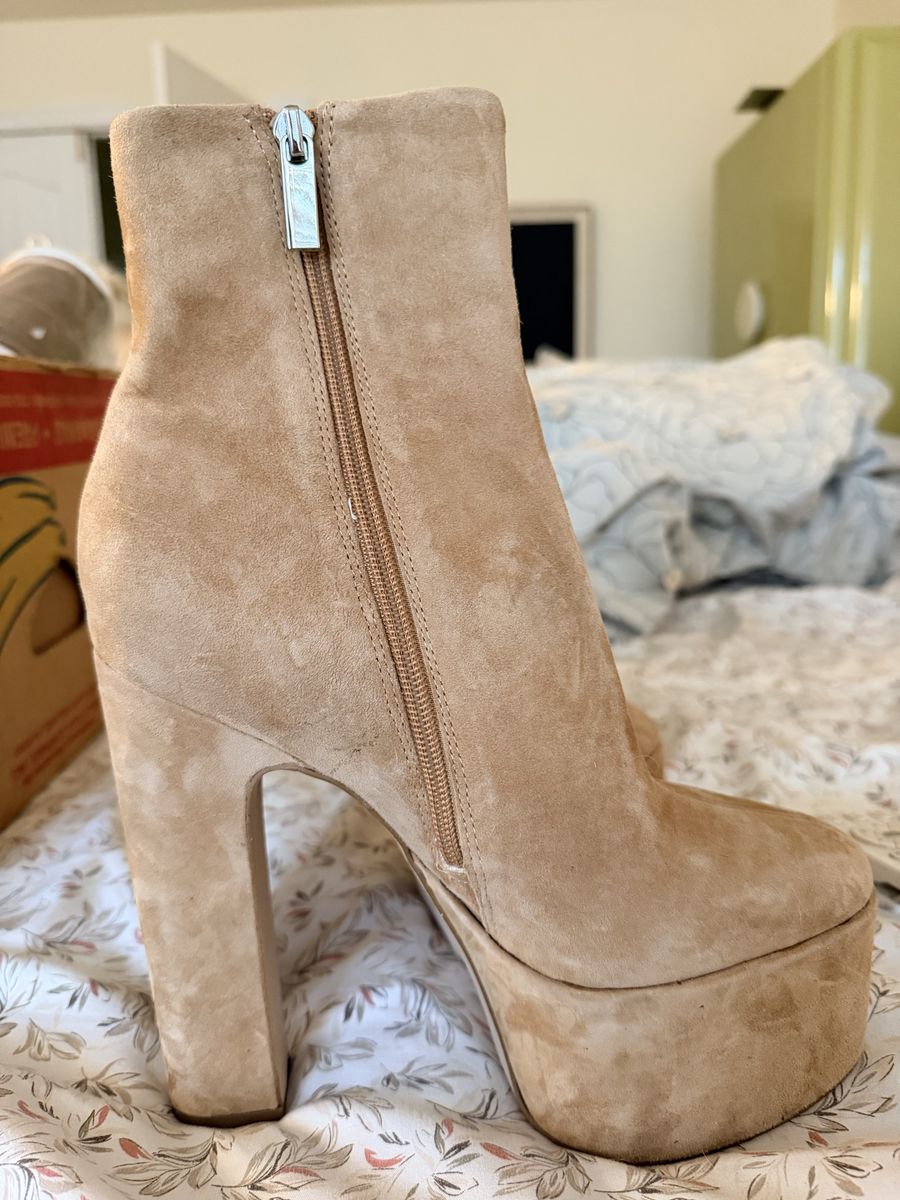 New! Steve Madden Tan Suede Platform Ankle Boots Women's Size 8 Block Heel Side Zip