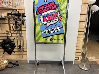 Commercial-Grade Double-Sided Acrylic Floor Sign w/ Wheels