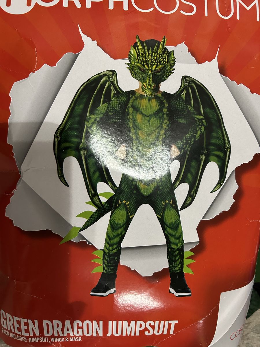 MorphCostume Green Dragon Jumpsuit, Wings & Mask Kids Halloween Costume