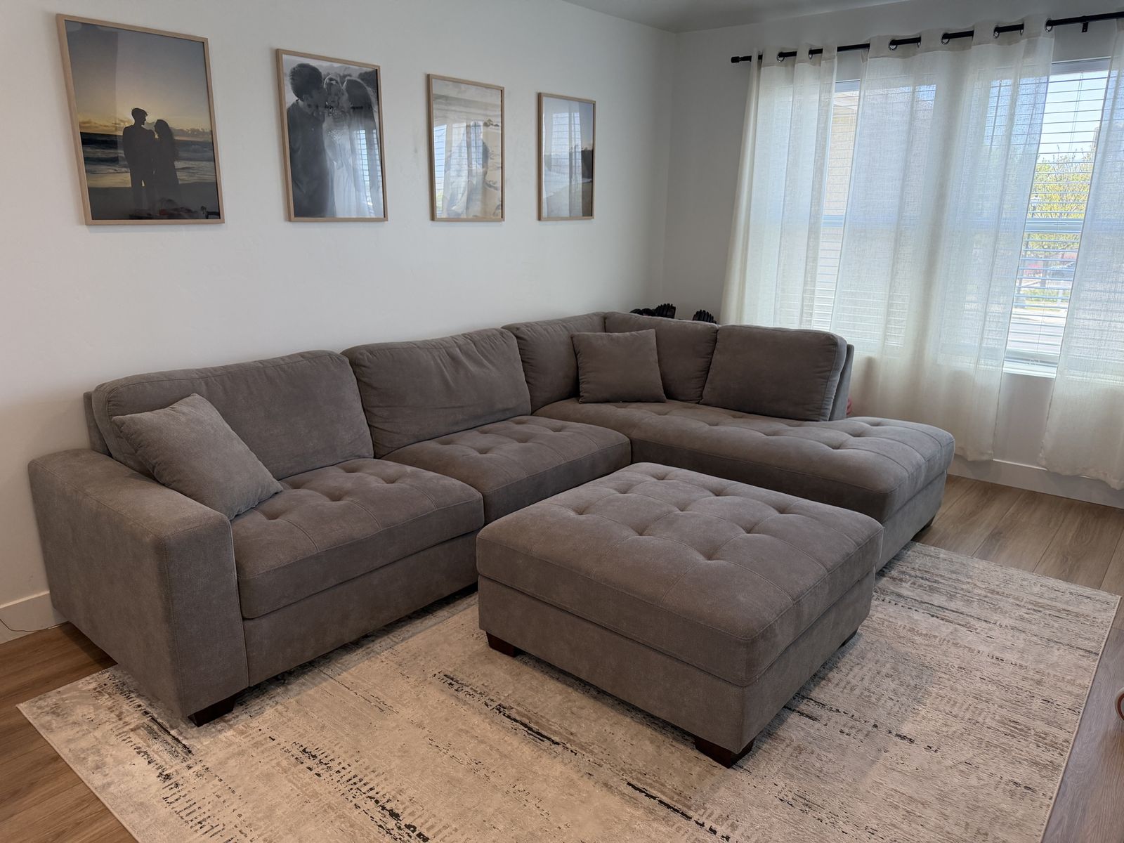 Grey 2-piece Sectional Sofa with Storage Ottoman’s