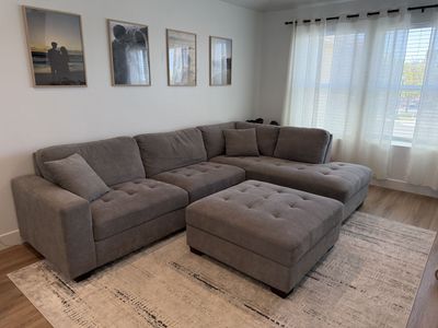Grey 2-piece Sectional Sofa with Storage Ottoman’s