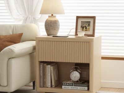 24" Fluted Nightstand with Storage and USB Charging - Modern Wood End Table Black or Neutral available