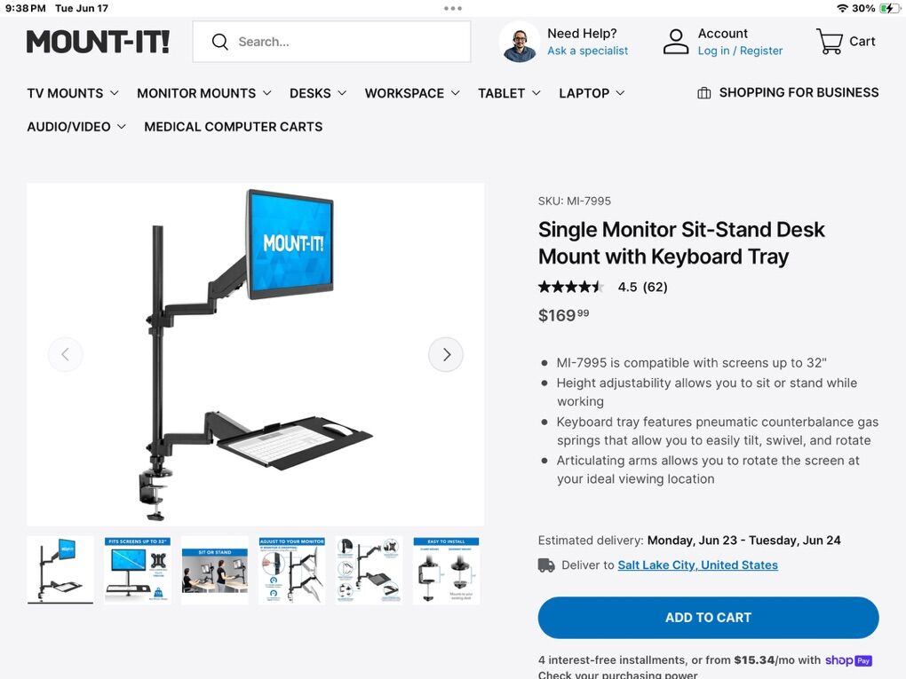 Mount-It Monitor Stand W/ Keyboard Holder