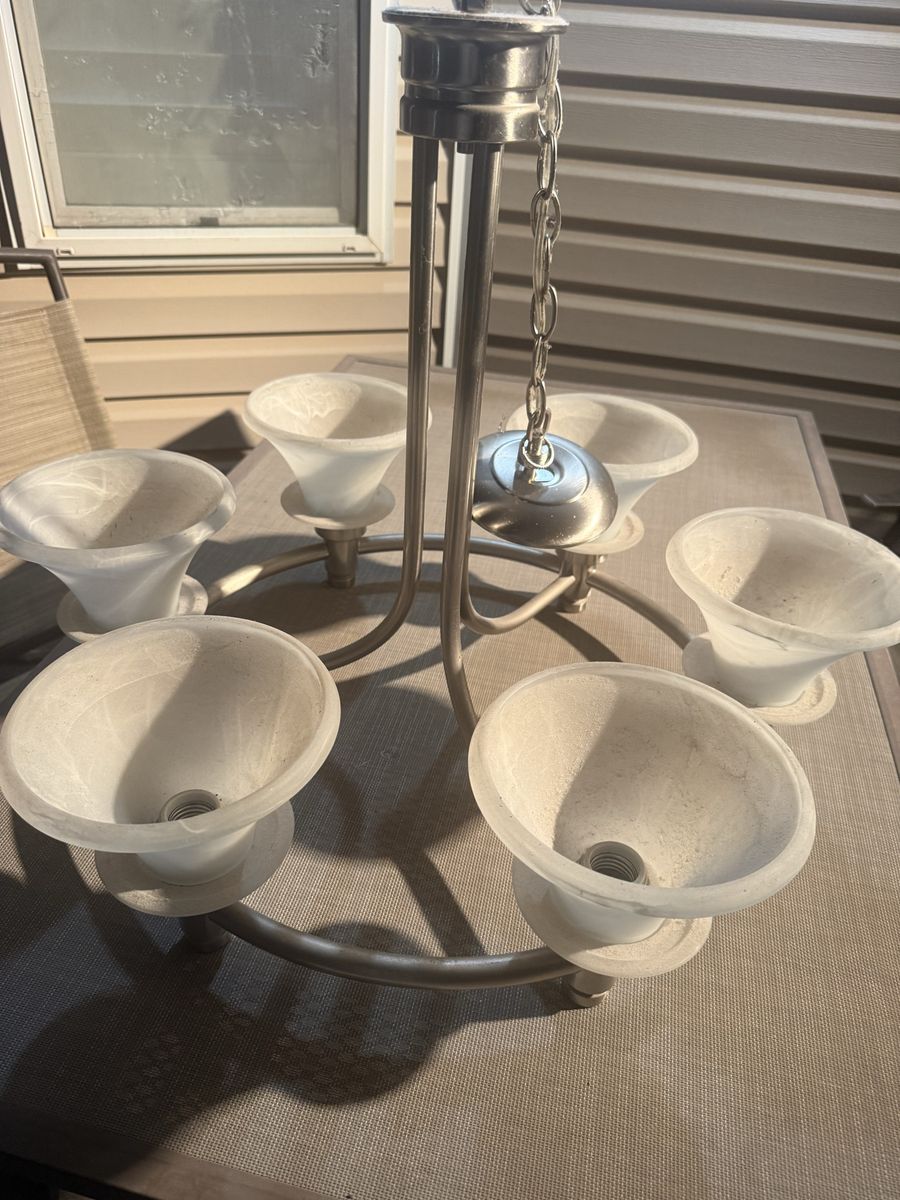 Brushed Nickel Chandelier 6-Light Fixture with Frosted Glass Shades: beautiful : 6 lights chandelier : 