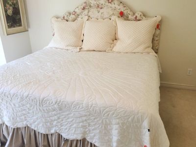 Floral Upholstered Scalloped Headboard & Bed Frame - King Size - Used