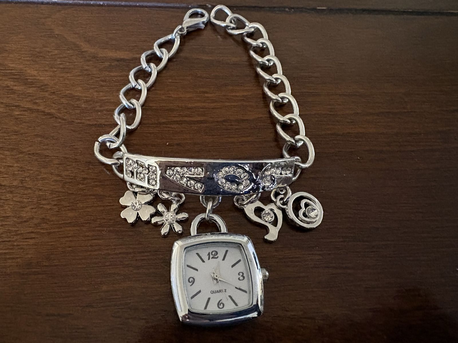 Silver Tone Love Bracelet w/ Watch & Charms
