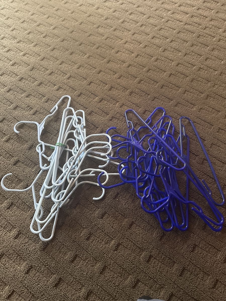 Assorted Kids Hangers - White and Blue Plastic Clothes Hangers (Set of 20+)