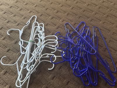 Assorted Kids Hangers - White and Blue Plastic Clothes Hangers (Set of 20+)