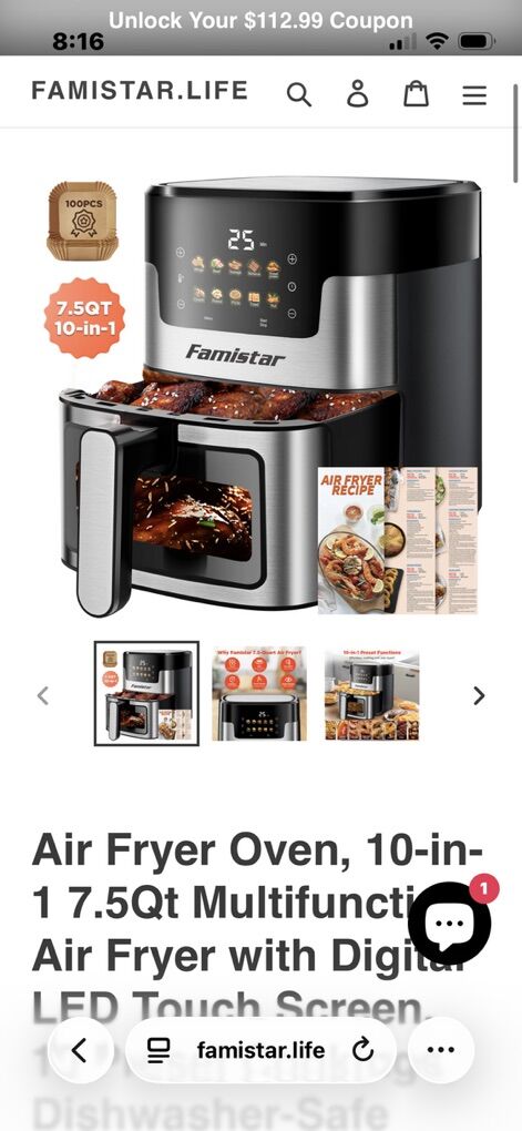 NEW Famistar Air Fryer WDH-4505A 7.5qt