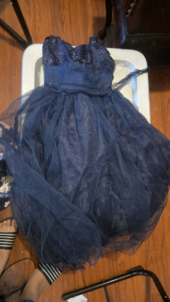 Pinchos Tania Girls Navy Blue Tulle Formal Dress Size 6 Sparkle Overlay