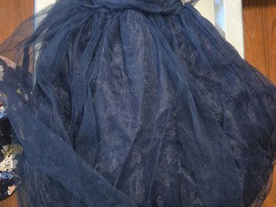 Pinchos Tania Girls Navy Blue Tulle Formal Dress Size 6 Sparkle Overlay