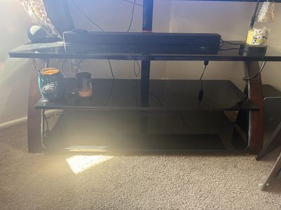 3-Tier TV Stand with Mount Black Glass and Wood Accents