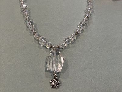 Crystal, Glass & Silver Wedding Pendant Necklace And Matching Dangle Earrings