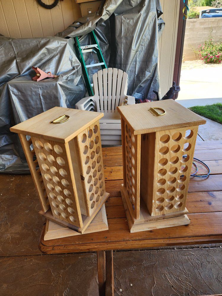 Pair of Vintage Wooden Spinning acrylic paint Organizers, Light Wood Tone, Excellent Condition