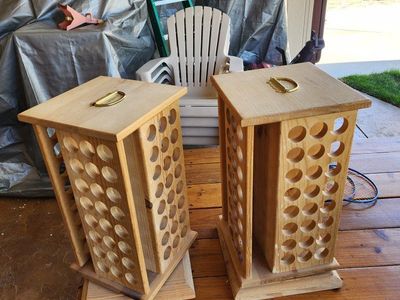 Pair of Vintage Wooden Spinning acrylic paint Organizers, Light Wood Tone, Excellent Condition