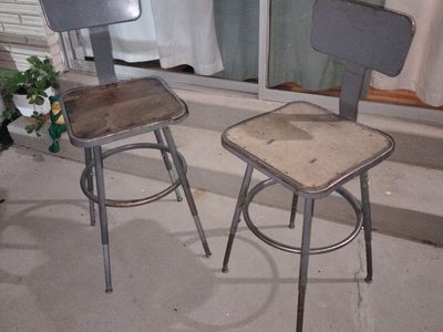 Vintage Industrial Swivel Bar Stools - Set of 2, Adjustable Back, Metal Frame