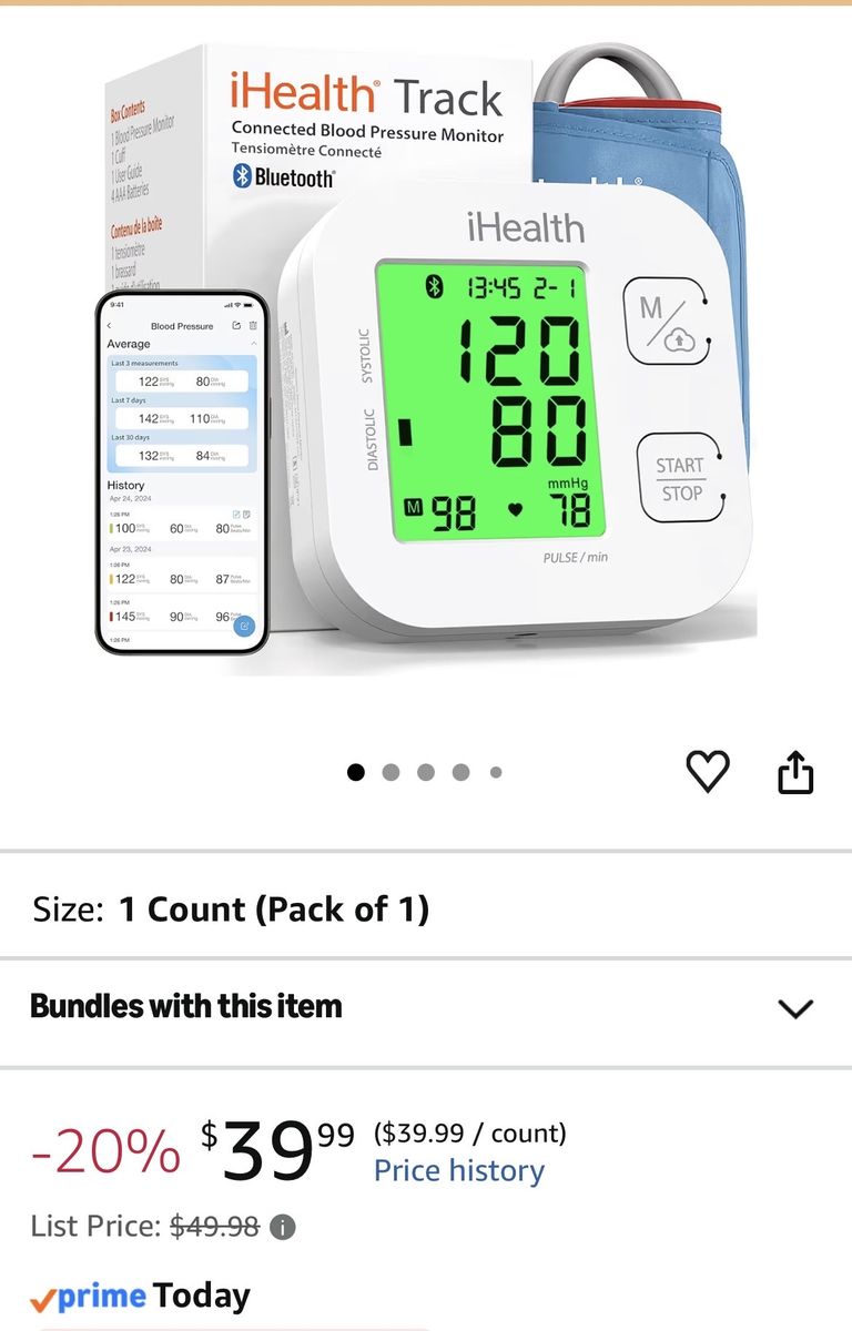 iHealth Track Smart Upper Arm Blood Pressure Monitor w/ Wide Range Cuff Bluetooth iOS/Android