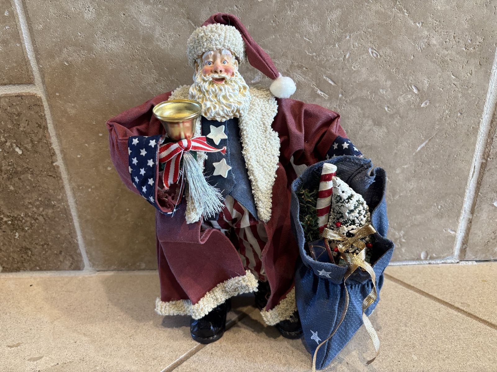 Vintage Patriotic Santa Claus Fabric Mache
