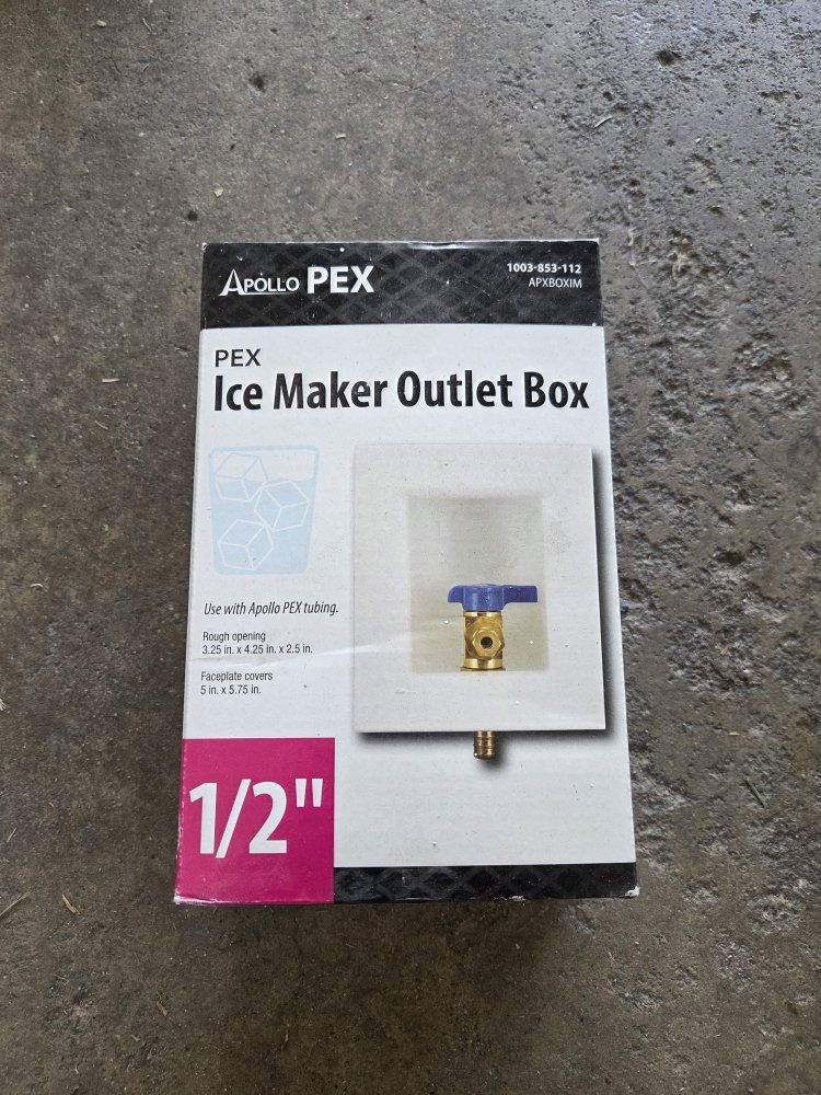 Apollo PEX 1/2" Ice Maker Outlet Box APXBOXIM for PEX Tubing - New