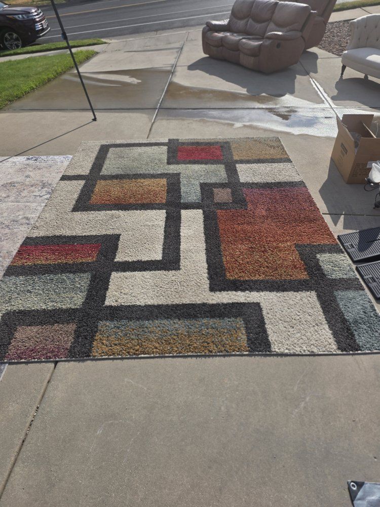 Multicolor Geometric Area Rug Modern Block Pattern
