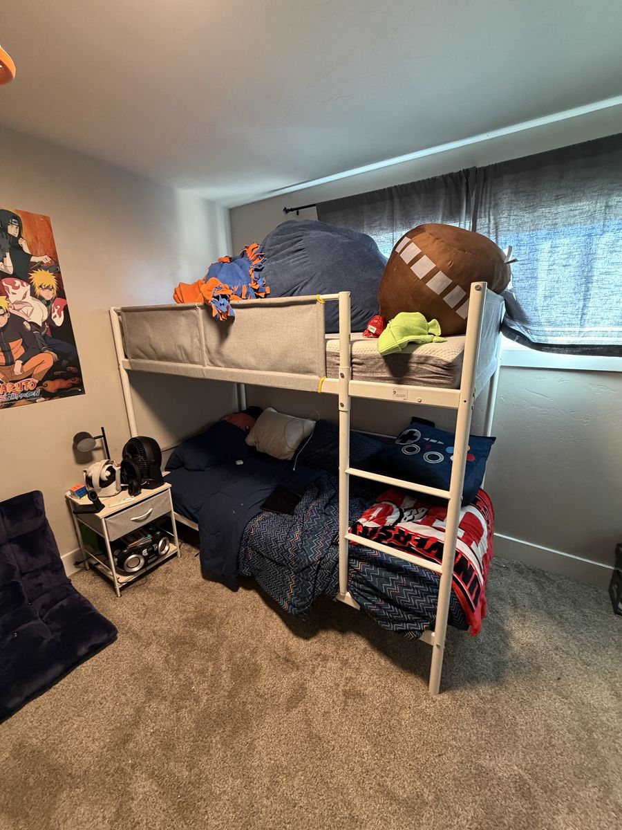 White Metal Bunk Bed Frame - Sturdy, Space-Saving Design, Twin Size