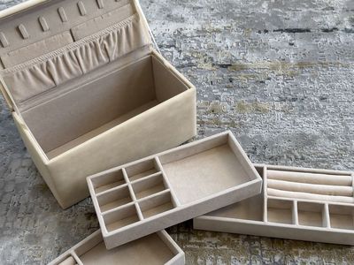 Cream Velvet Multi-Tier Jewelry Box Organizer with Removable Trays
