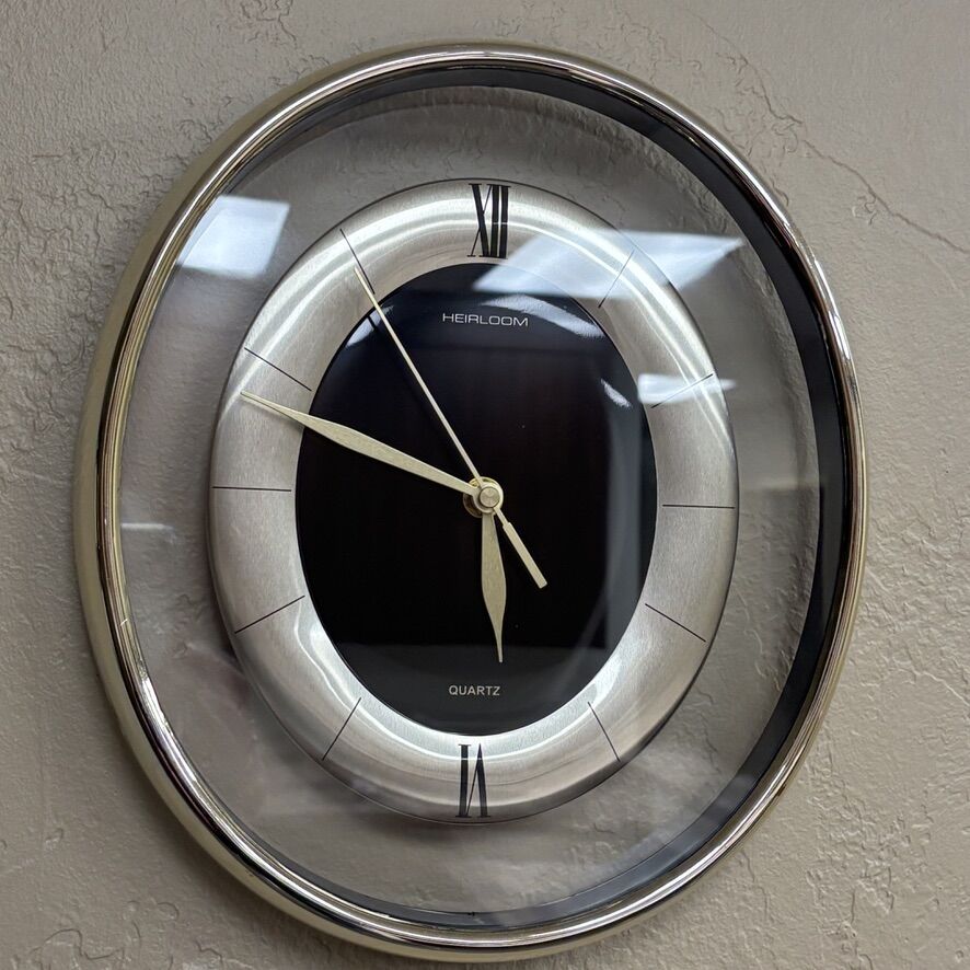 Modern Chrome Wall Clock – Heirloom Quartz – 2 Available