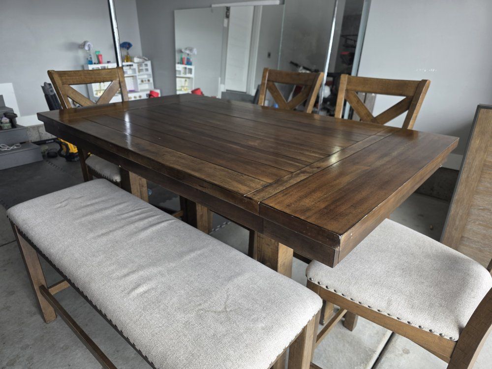 moriville counter height Rustic Wood & Metal Counter-Height Dining Table Base - Sturdy, Durable Design