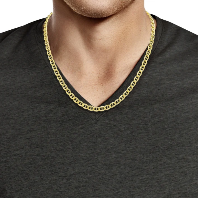 SOLID 14K GOLD MENS MARINER LINK NECKLACE