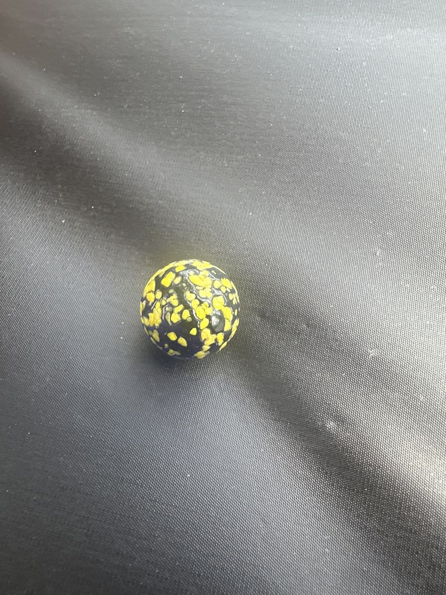 Vintage Black & Yellow Spatter Glass Marble, Collectible Toy